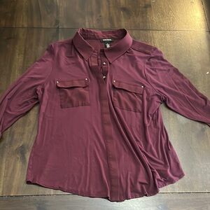 White House Black Market Burgundy Button-Up Blouse